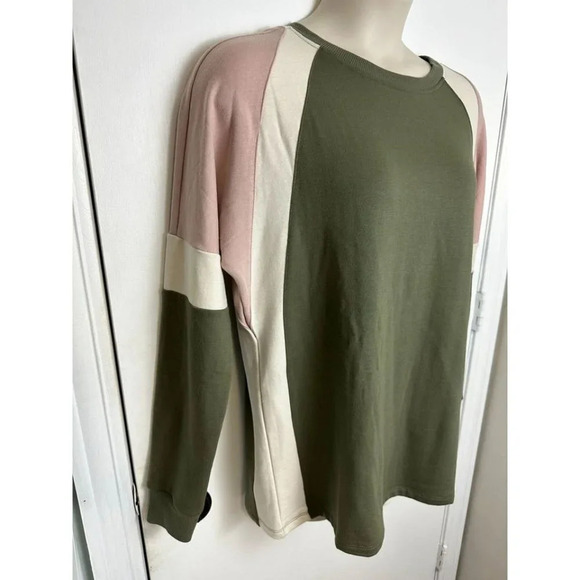 Fitz & Eddi color blocking olive, pink, white size large crew neck extra soft - Picture 2 of 6